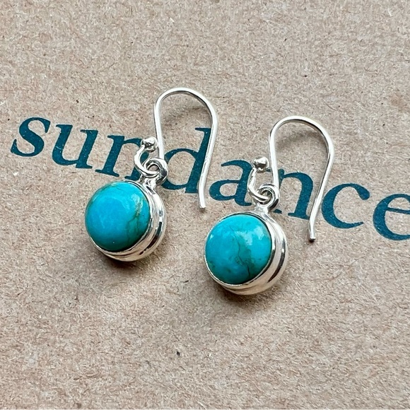 Sundance $118 NEW 7/8" Kingman Turquoise Small Handmade Sterling Silver Earrings - Picture 1 of 9